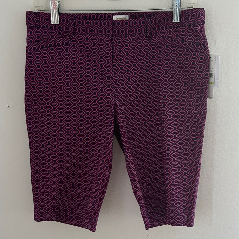Laundry By Shelli Segal Pink/Navy Hexagon Print Women's Shorts sz 4 NWT